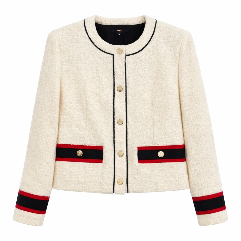Maje Cream Wool Blend Tweed Jacket Size 38